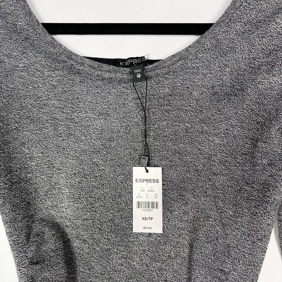 New Express XSmall XS Heather Gray Bodycon Ruched Long Sleeve Dress Scoop Neck - Picture 8 of 10